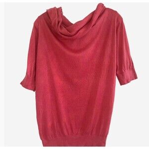 DKNY sz L 85% Silk 15% Cashmere Soft Supple Knit Top Bubble Hem Tunic Pink Coral